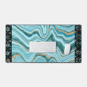 Elegant Faux Marble Black Ornate Trim デスクマット (キーボード&マウス)