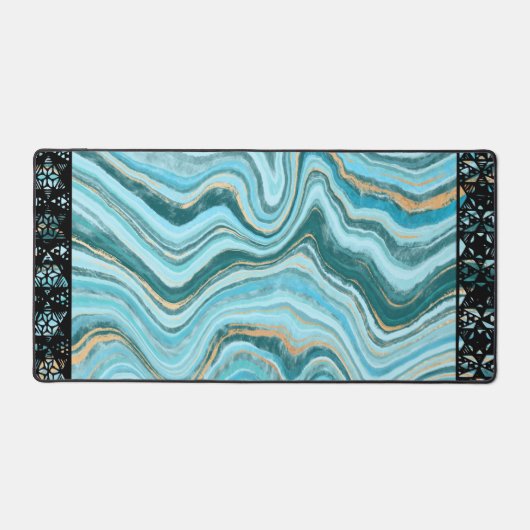 Elegant Faux Marble Black Ornate Trim デスクマット (正面)