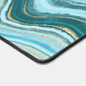 Elegant Faux Marble Blue Gold デスクマット (コーナー)