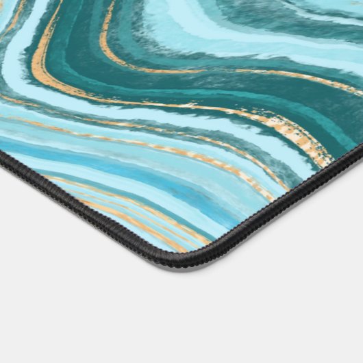 Elegant Faux Marble Blue Gold デスクマット (コーナー)