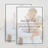 Elegant Faux Vellum Overlay Photo Wedding Save The セーブザデート (正面/裏面)