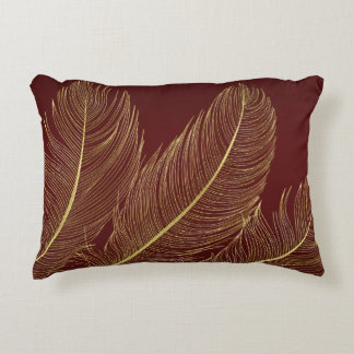 Elegant Feather Art In Rich Burgundy Luxury Tones アクセントクッション