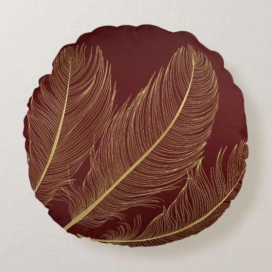 Elegant Feather Art In Rich Burgundy Luxury Tones ラウンドクッション (正面)