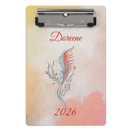 Elegant Feather Floral Watercolour mini clipboard  ミニクリップボード