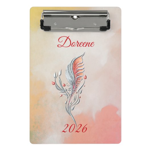 Elegant Feather Floral Watercolour mini clipboard  ミニクリップボード (正面)