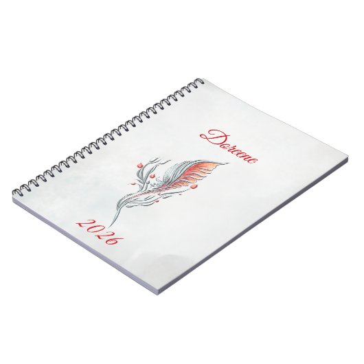 Elegant Feather Floral Watercolour  notebook  ノートブック (左側)