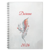 Elegant Feather Floral Watercolour  notebook  ノートブック (正面)