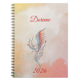 Elegant Feather Floral Watercolour  notebook  ノートブック