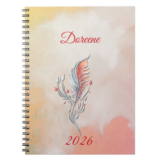 Elegant Feather Floral Watercolour  notebook  ノートブック (正面)