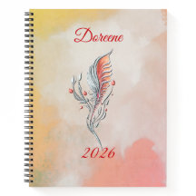 Elegant Feather Floral Watercolour Spiral Notebook
