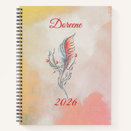Elegant Feather Floral Watercolour Spiral Notebook ノートブック