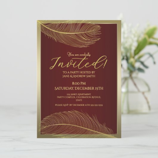 Elegant Feather Invitation Card Luxury Celebration 招待状 (スタンド正面)