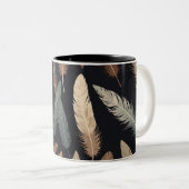 Elegant Feather Pattern Mug – Nature’s Grace ツートーンマグカップ (正面右)