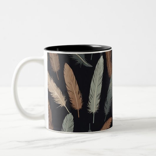 Elegant Feather Pattern Mug – Nature’s Grace ツートーンマグカップ (左)