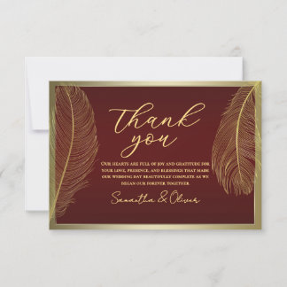 Elegant Feather Red Thank You Card  Luxury Event サンキューカード