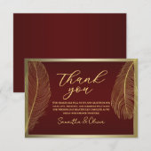 Elegant Feather Red Thank You Card  Luxury Event サンキューカード (正面/裏面)