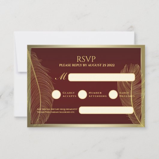 Elegant Feather RSVP Card For Luxury Event (正面)