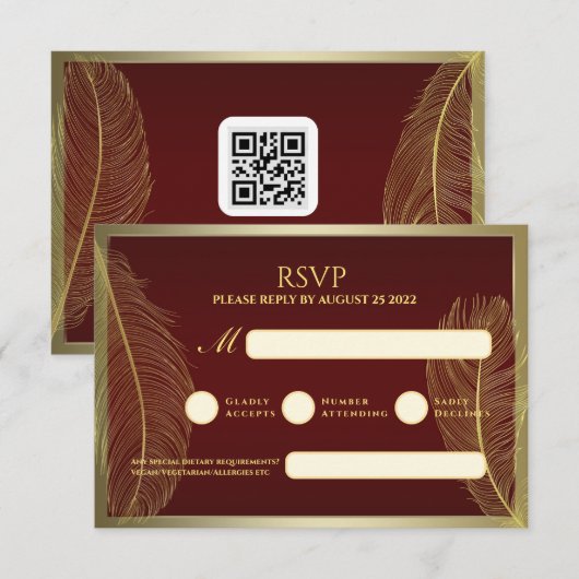 Elegant Feather RSVP Card For Luxury Event (正面/裏面)