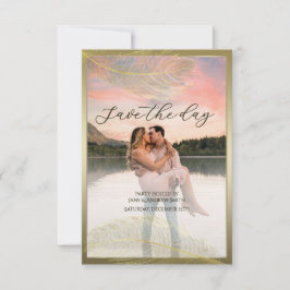 Elegant Feather Save The Date Photo Card セーブザデート