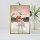 Elegant Feather Save The Date Photo Card セーブザデート (スタンド正面)