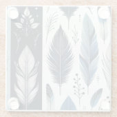 Elegant Feather Symphony in Blue & Silver ガラスコースター (裏面)