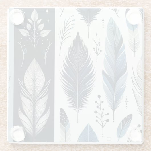 Elegant Feather Symphony in Blue & Silver ガラスコースター (裏面)