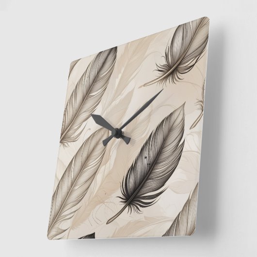 Elegant Feathers Clock スクエア壁時計 (傾斜)