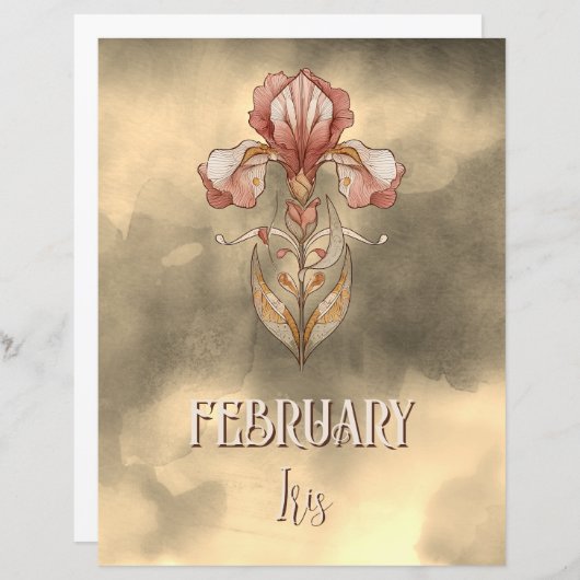 Elegant February Iris Art Nouveau Printable (正面/裏面)