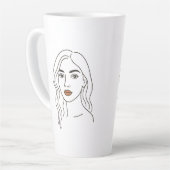 Elegant Female Line Art Portrait – Minimalist Face カフェラテマグ (左アングル)
