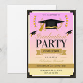 Elegant feminine Cap graduation invitation  招待状 (正面/裏面)