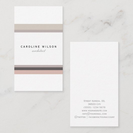 Elegant feminine minimalist modern white pink line 名刺 (正面/裏面)