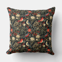 Elegant Festive Birds & Floral Christmas Red 