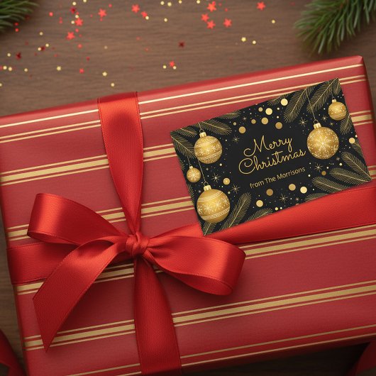 Elegant Festive Black and Gold Merry Christmas  長方形シール