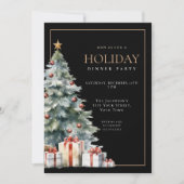 Elegant Festive Black Gold Holiday Dinner Party 招待状 (正面)