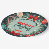 Elegant Festive Christmas Holiday Ornament Wreath ペーパープレート (アングル)