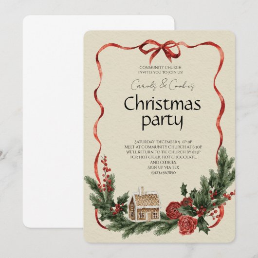 Elegant Festive Christmas Party Invitation 招待状 (正面/裏面)