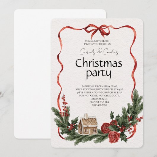 Elegant Festive Christmas Party Invitation 招待状 (正面/裏面)