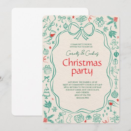 Elegant Festive Christmas Party Invitation 招待状 (正面/裏面)