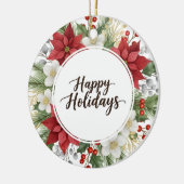 Elegant Festive Floral Happy Holidays Christmas  セラミックオーナメント (左)