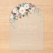 Elegant Festive Floral Holiday Winter Wedding アクリル招待状 (正面)
