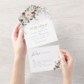 Elegant Festive Floral Holiday Winter Wedding オールインワン招待状 (貼ってはがせる)