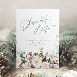 Elegant Festive Floral Holiday Winter Wedding セーブザデート