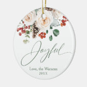 Elegant Festive Floral Joyful Family Christmas セラミックオーナメント (左)