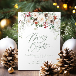 Elegant Festive Floral Merry And Bright Christmas シーズンカード