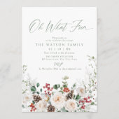 Elegant Festive Floral Oh What Fun Holiday Party 招待状 (正面)