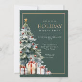 Elegant Festive Green Gold Holiday Dinner Party 招待状 (正面)
