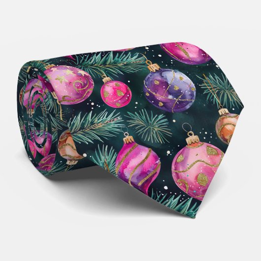 Elegant Festive Pink Christmas Baubles Pattern ネクタイ (ロール)