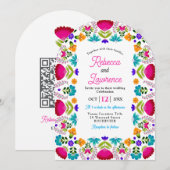 Elegant fiesta wedding white qr code arched 招待状 (正面/裏面)