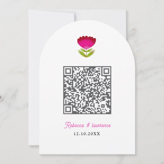 Elegant fiesta wedding white qr code arched 招待状 (裏面)