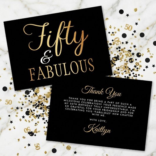 Elegant Fifty and Fabulous! 50th Birthday Party サンキューカード